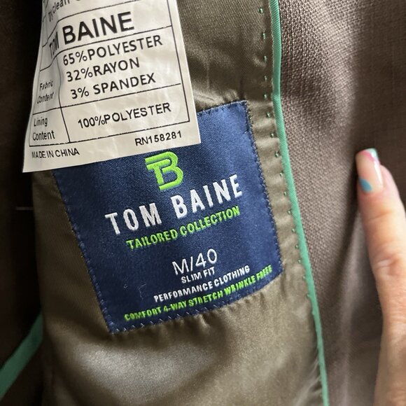 Tom Baine Blazer Mens M 40 Brow Performance Slim Fit Jacket Wrinkle Free Travel - Picture 7 of 11